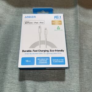 Anker 10' Bio-Braided Lightning to USB-C ECO Friendly Fast Charging Cable -White